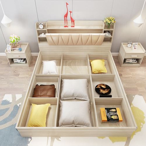Popular design Multifunctional lift up adjustable solid wood storage bed 
